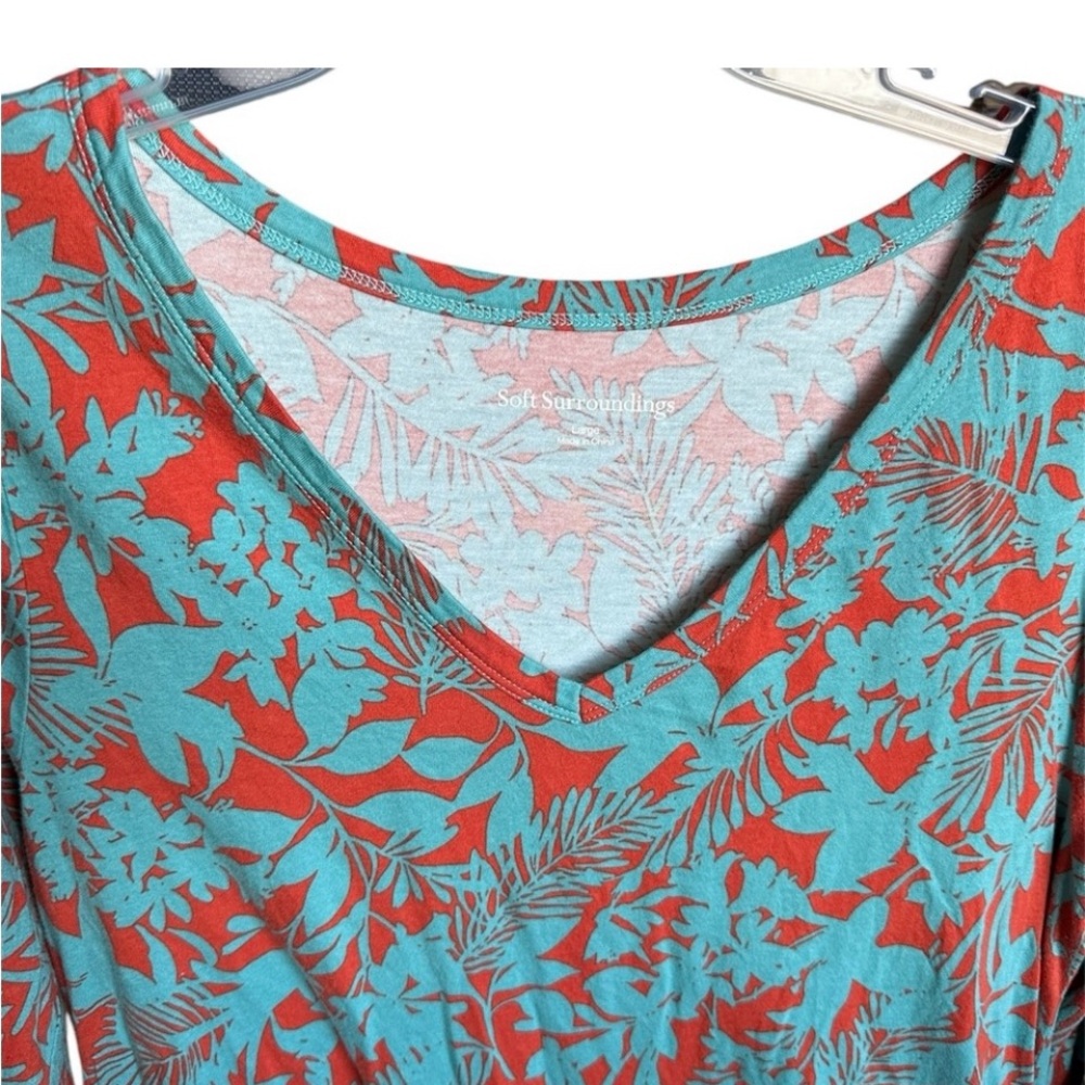 🌴Soft Surroundings Santiago Tropical Orange & Blue LongSleeves, Pockets Midi. M - Picture 8 of 8